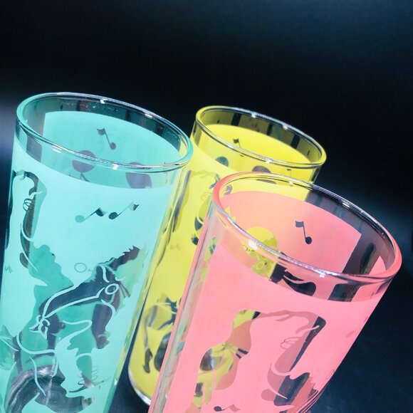 60s Gypsy Carnival Dancer Tom Collins Cocktail Glass Frosted Pastel Midcentury - Picture 9 of 12